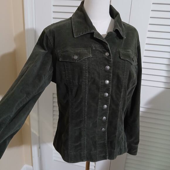 Chico's 1(US 8/10) Olive Green Stretch Corduroy Button-Up Jacket Cotton/Spandex - Picture 7 of 16